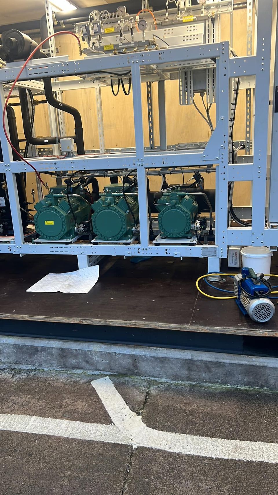 Compressor pack on a steel frame