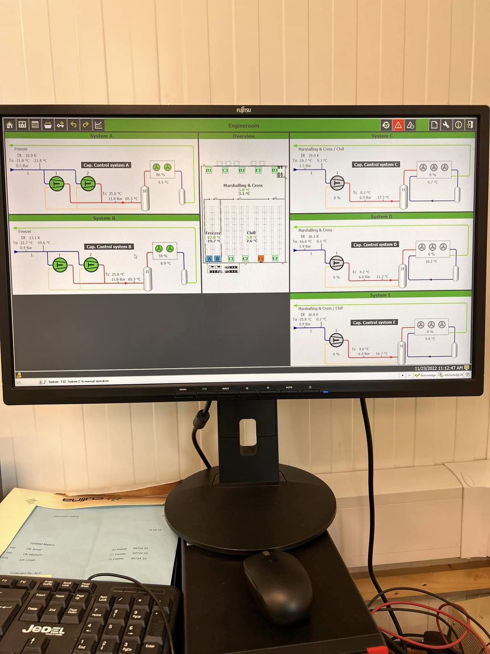 Refrigeration monitoring front end on screen