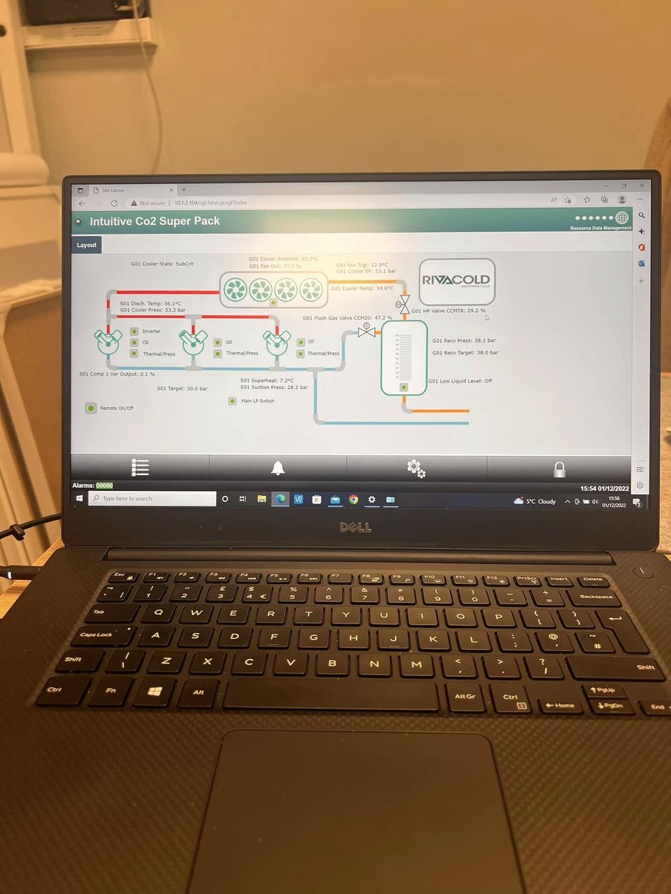 Refrigeration plant monitoring on a laptop
