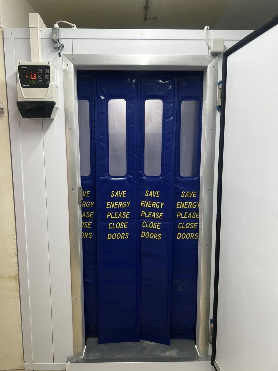New freezer room with strip curtain doorway